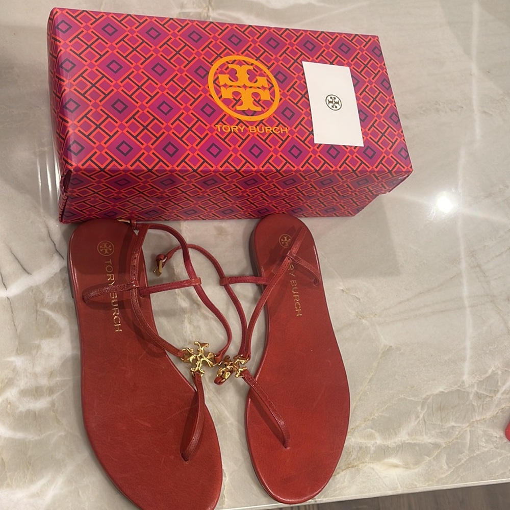 Tory Burch Capri Ankle Strap Sandal SZ 7 in Box Red - Picture 3 of 4